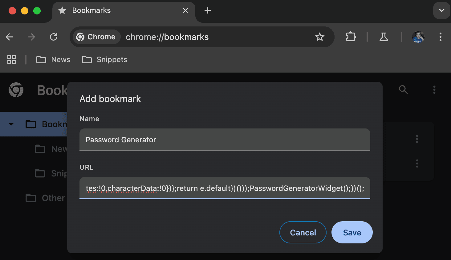 Create your password generator bookmark
