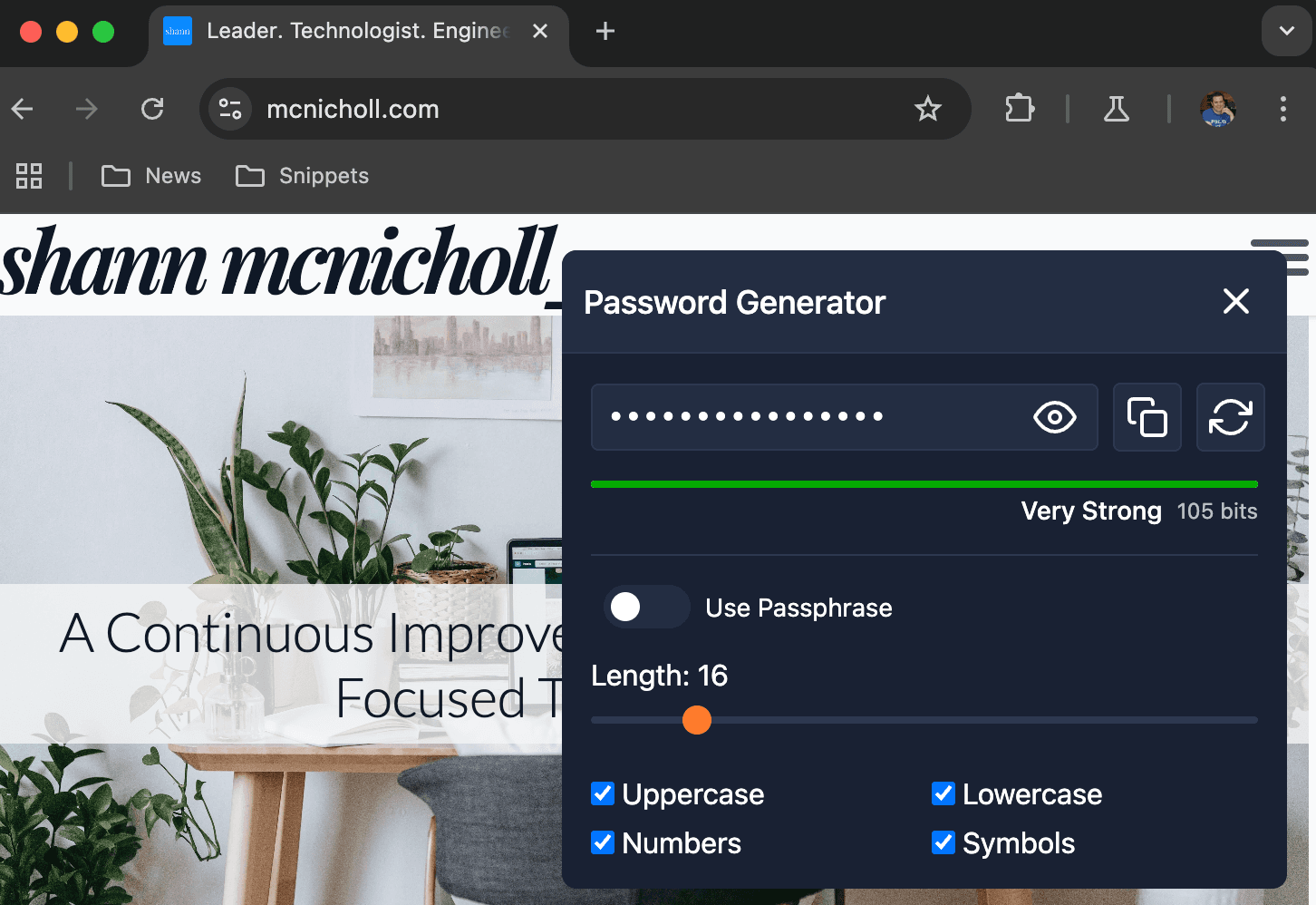 Click the bookmark to open the password generator